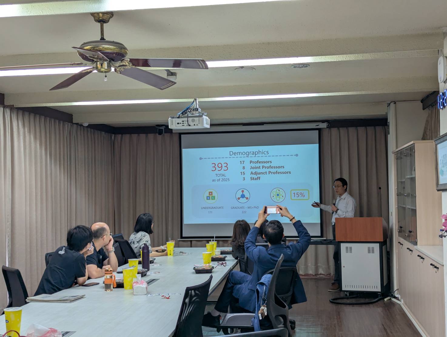 系主任與泰國宋卡王子大學代表團教師就本系發展與學術教學領域進行簡報說明